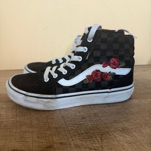 Vans girls floral roses  black shoes size 2 missy - Picture 1 of 8